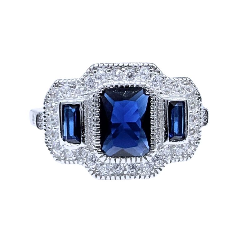 Anillo Art-Deco 3 Zafiros Plata 925 10