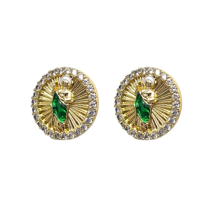 Aros Religioso Verde Enchapado en oro de 18k