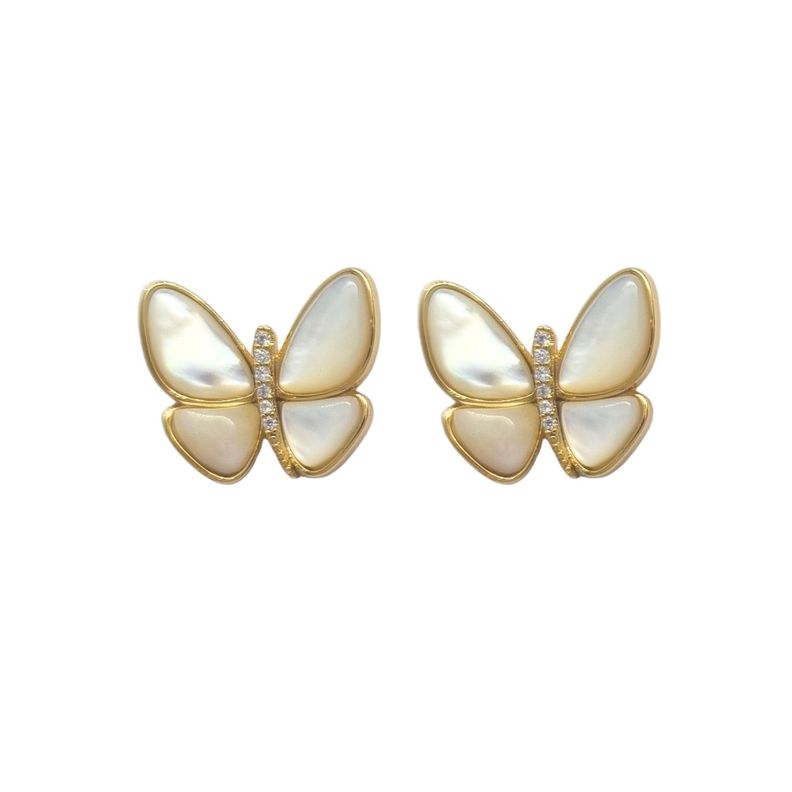 Aros Mariposa Circones Nacar Enchapado en Oro de 18k
