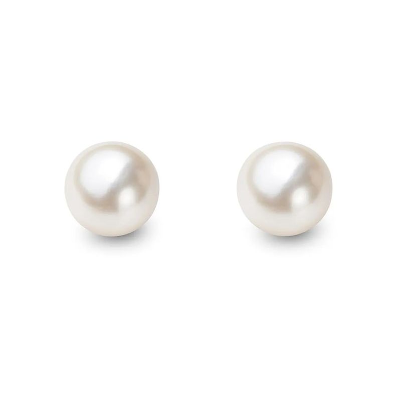 Aros con Perla Enchapados 8mm Oro 18k Blanco