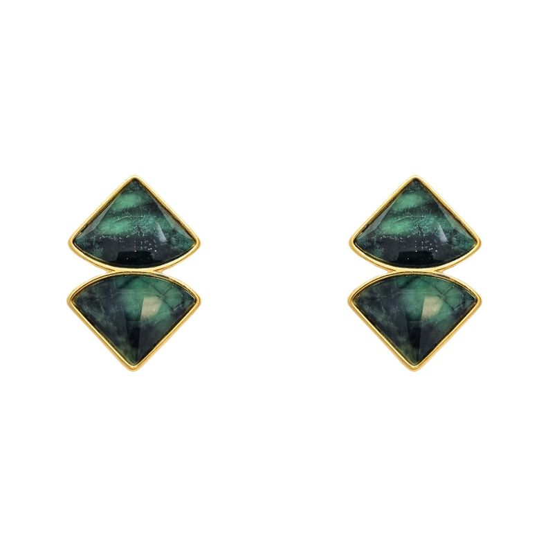 Aros Abanico Piedra Verde Enchapados en oro de 18k