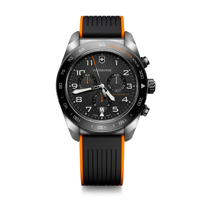 Reloj Victorinox Swiss Army Chrono Correa Caucho Negro Naranjo 242050