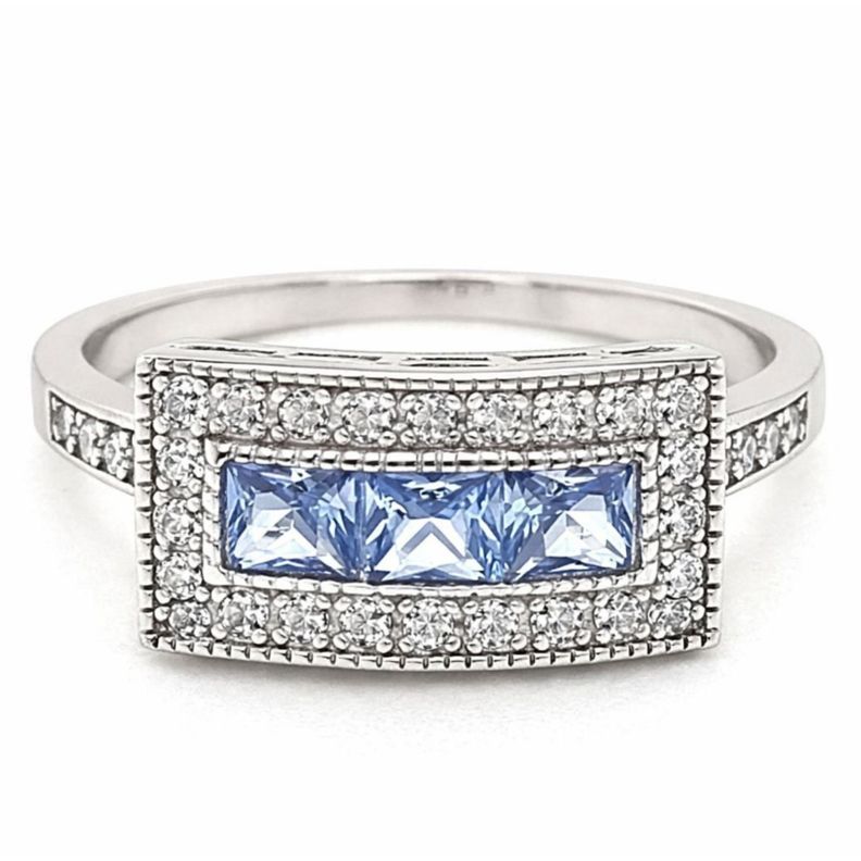 Anillo Vintage Rectangular Agua Marina Plata 925 Celeste 10
