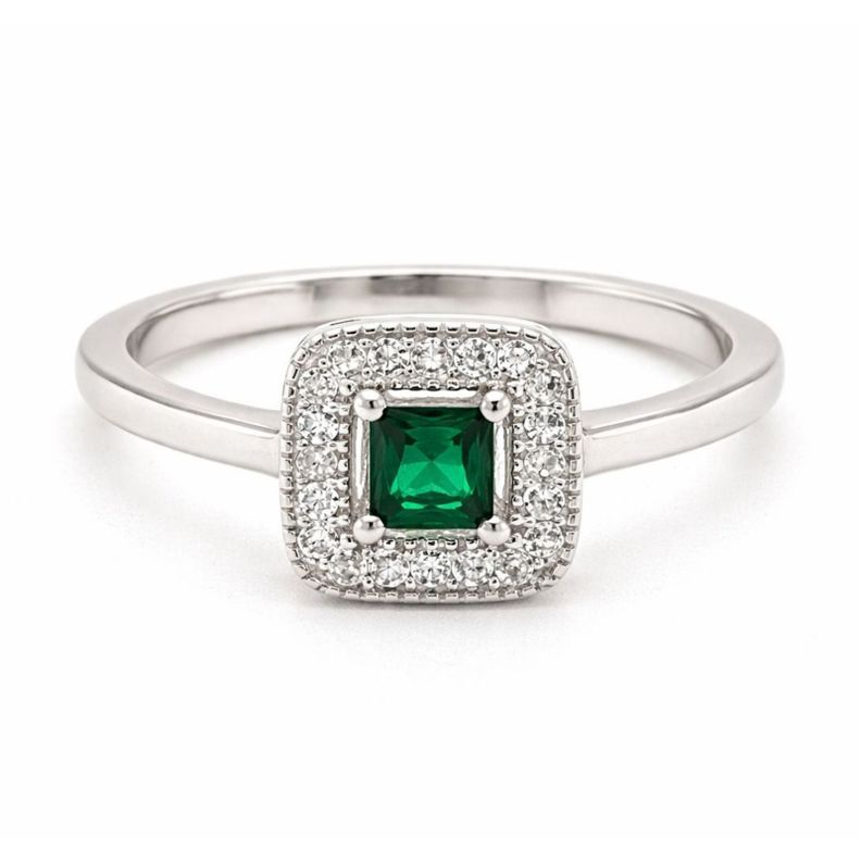 Anillo Halo Esmeralda Plata 925 Verde 10