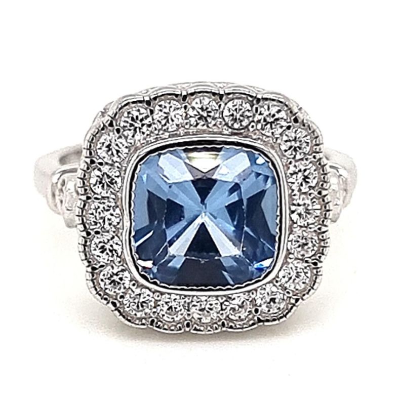 Anillo Art-Deco Agua Marina Cuadrado Plata 925 10