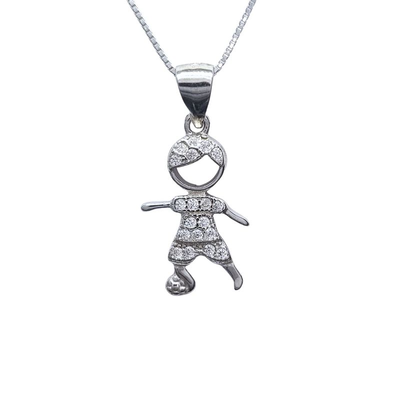 Collar Nino Futbol 45cm Rodinado Plata 925