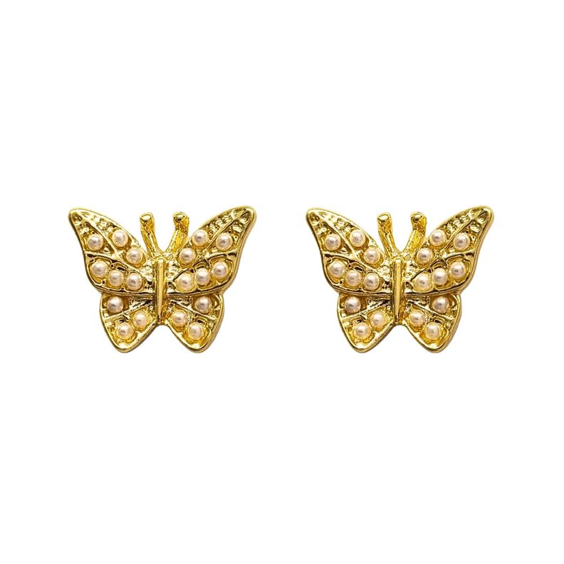 Aros Mariposa con Perlas Enchapado en oro de 18k de 13mm