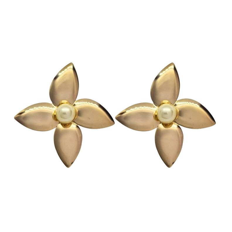 Aros Flor Grande con Perla Enchapado en oro de 18k de 43mm