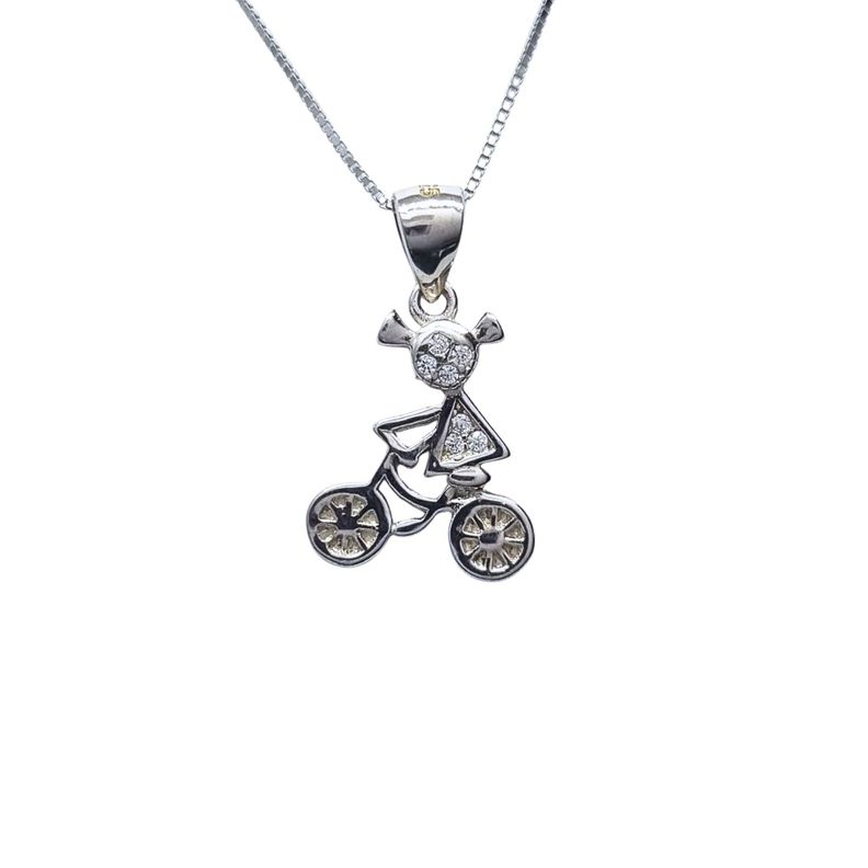 Collar Nina Bicicleta 45cm Rodinado Plata 925