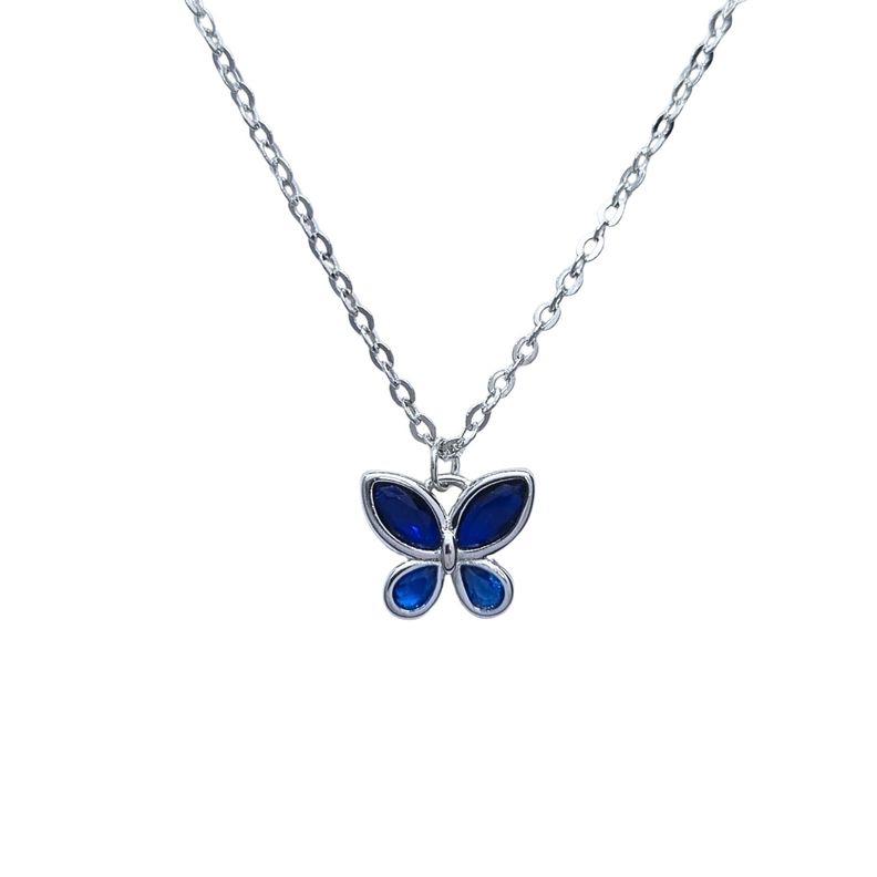 Collar Mariposa Azul Rodinado Plata 925