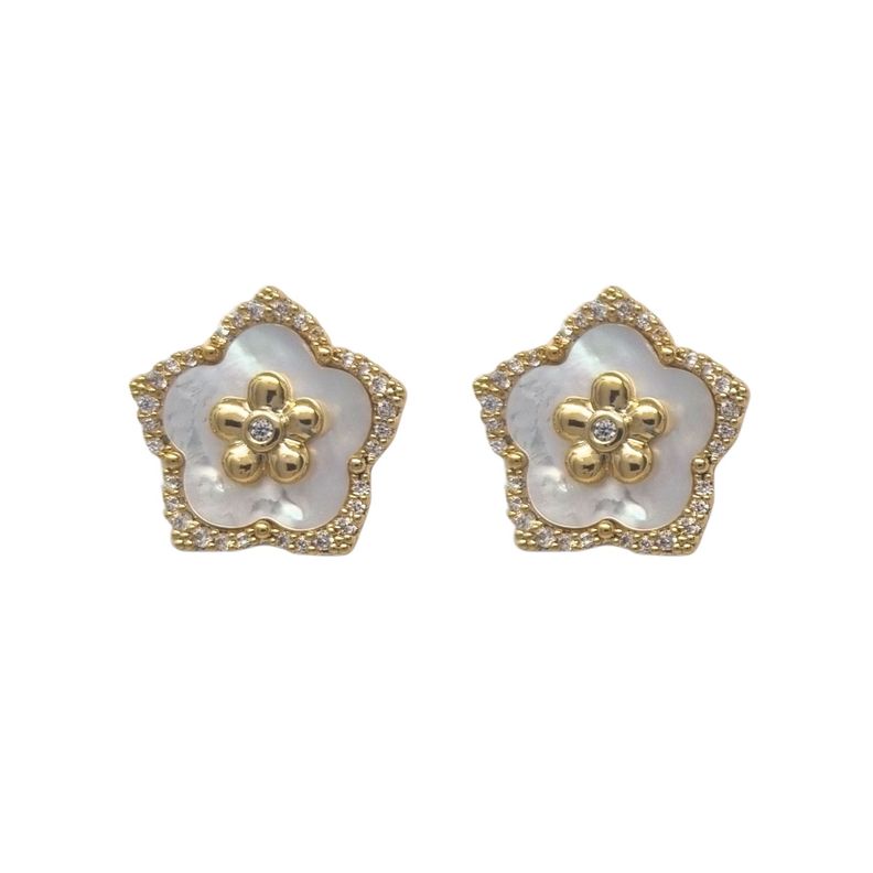 Aros Flor Nacar Enchapado en Oro de 18k