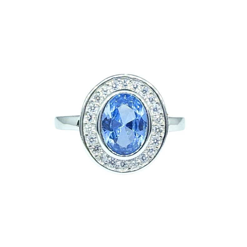 Anillo Ovalado Agua Marina Riel Plata 925 Celeste 10
