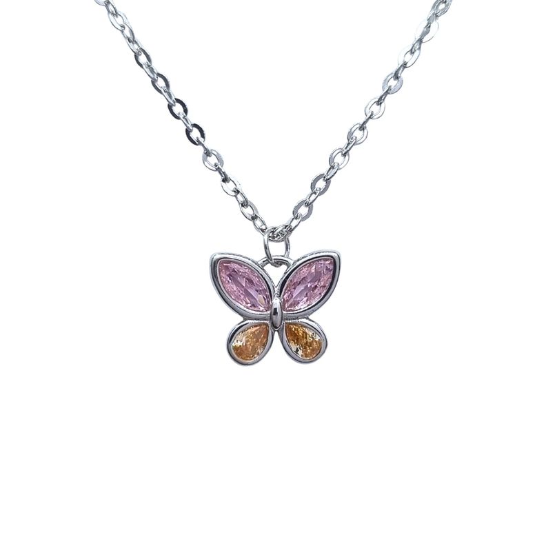 Collar Mariposa Rosada Rodinado Plata 925