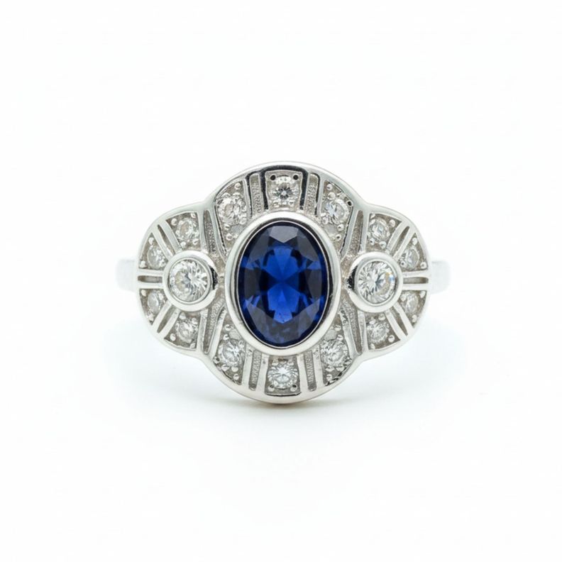 Anillo Vintage Royal Zafiro Circones Plata 925 12