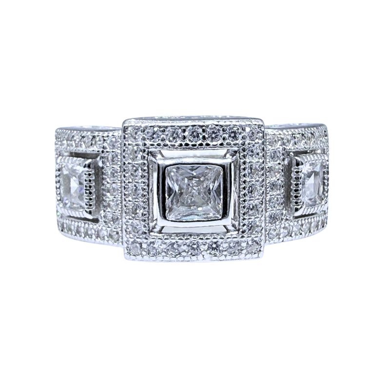 Anillo Art-Deco 3 Circones Cuad Plata 925 10