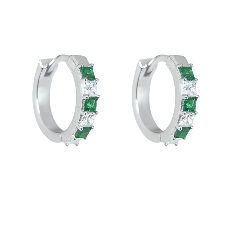 Aros Argollas Esmeralda/Zafiro con Circones 15mm Plata 925 Verde 15