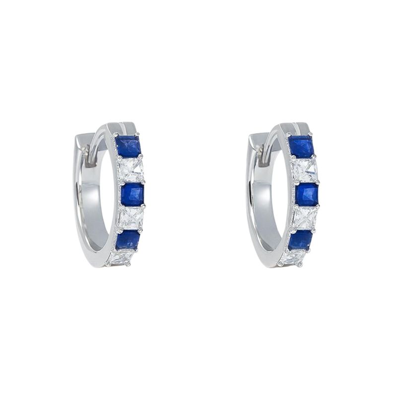 Aros Argollas Esmeralda/Zafiro con Circones 15mm Plata 925