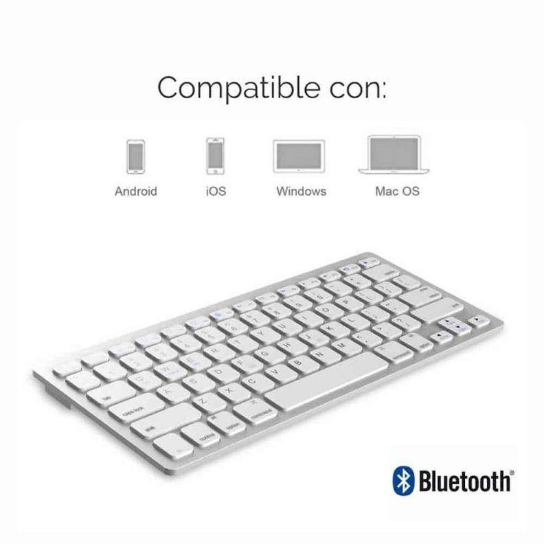 Teclado bluetooth Weibo WB-8022 QWERTY español latinoamérica plateado-1