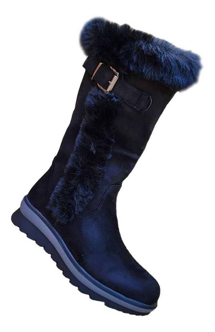Botas Caña Alta De Gamuza Mujer Casual Otoño Invierno Negro - 7134-0