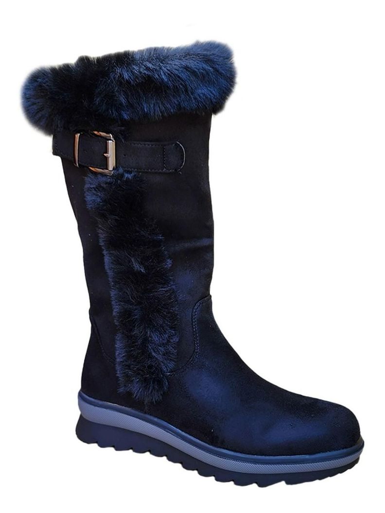 Botas Caña Alta De Gamuza Mujer Casual Otoño Invierno Negro - 7134-1