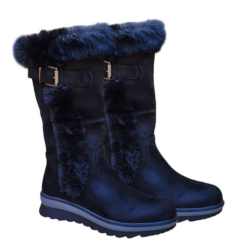 Botas Caña Alta De Gamuza Mujer Casual Otoño Invierno Negro - 7134-2