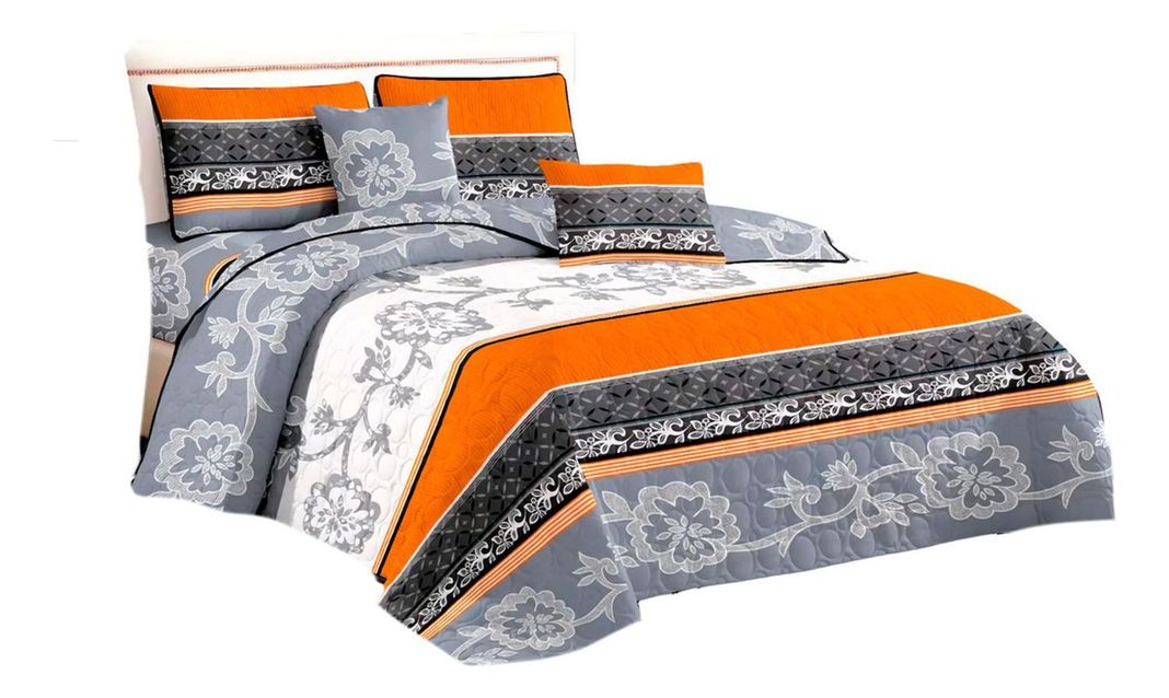 Cubre Cama King Quilt 2.5 Plaza Estampado Flores Moderno 659