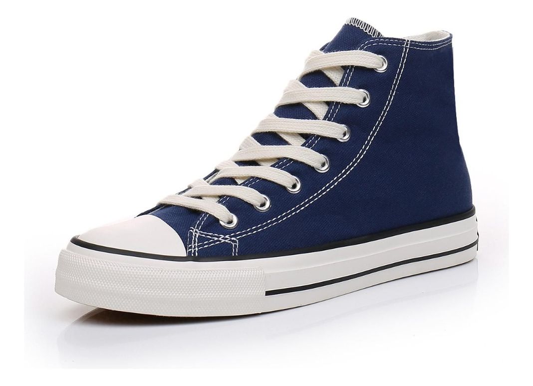Zapatillas De Lona Con Caña Mujer Moda Urbanas-casual Azul 7255-0