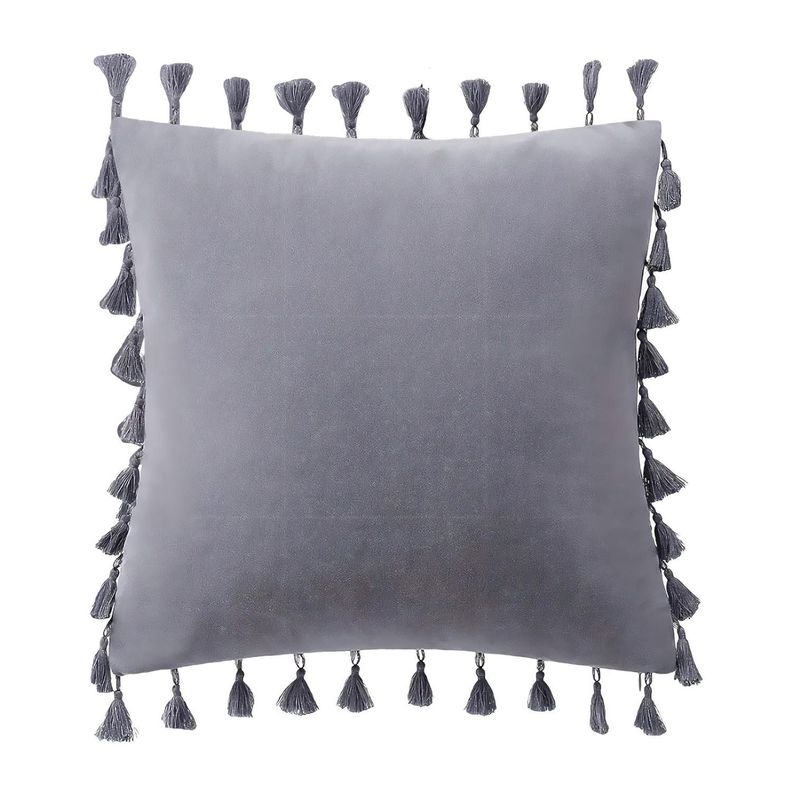 Funda Terciopelo Con Borla Gris Decorativa 45x45