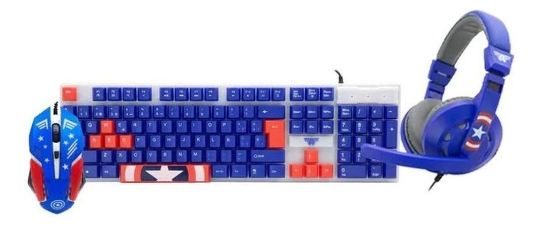 Kit Gamer Marvel Capitán America 3en1 Teclado Mouse Audífono-0