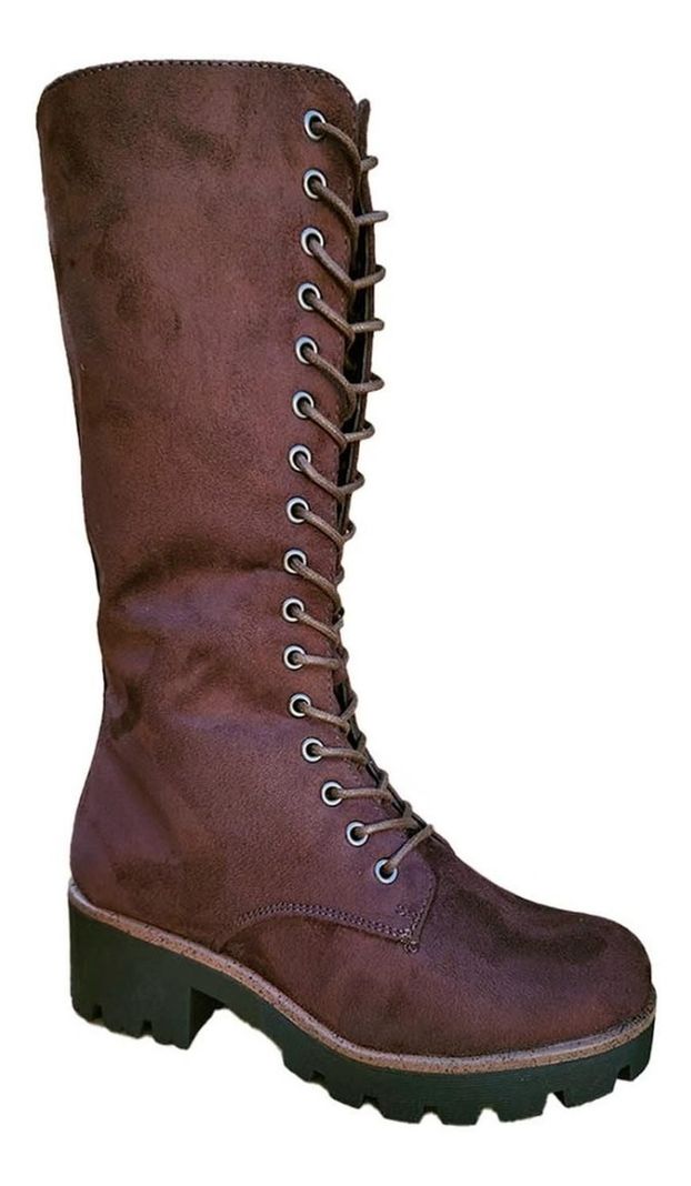 Botas Largas Bucaneras De Gamuza Mujer Casual Marrón - 7130-1