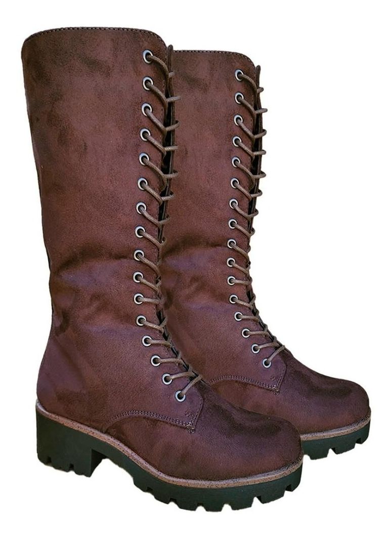 Botas Largas Bucaneras De Gamuza Mujer Casual Marrón - 7130-2