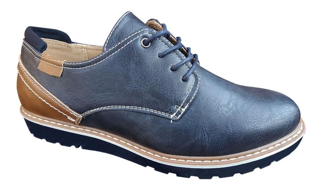 Zapato De Hombre Casual Oxford Cuero Pu Liso - Azul - 7115-1