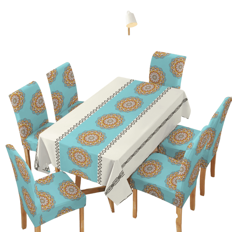 MANTEL PARA MESA COMEDOR CON 6 FUNDAS DE SILLA-0
