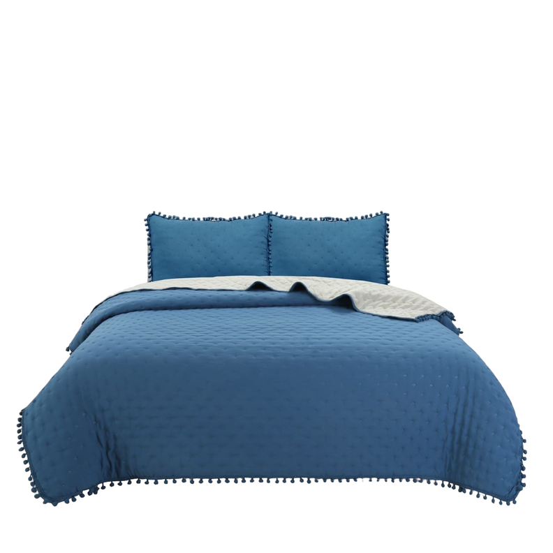 CUBRECAMA QUILT DE ALGODON CON POMPONES 2 PLAZAS-0