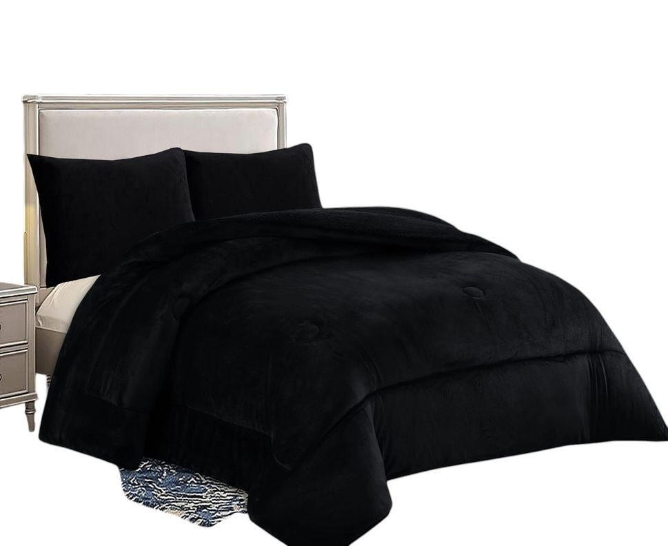 COBERTOR DE INVIERNO PLUSH LISO PLAZA Y MEDIA NEGRO-0