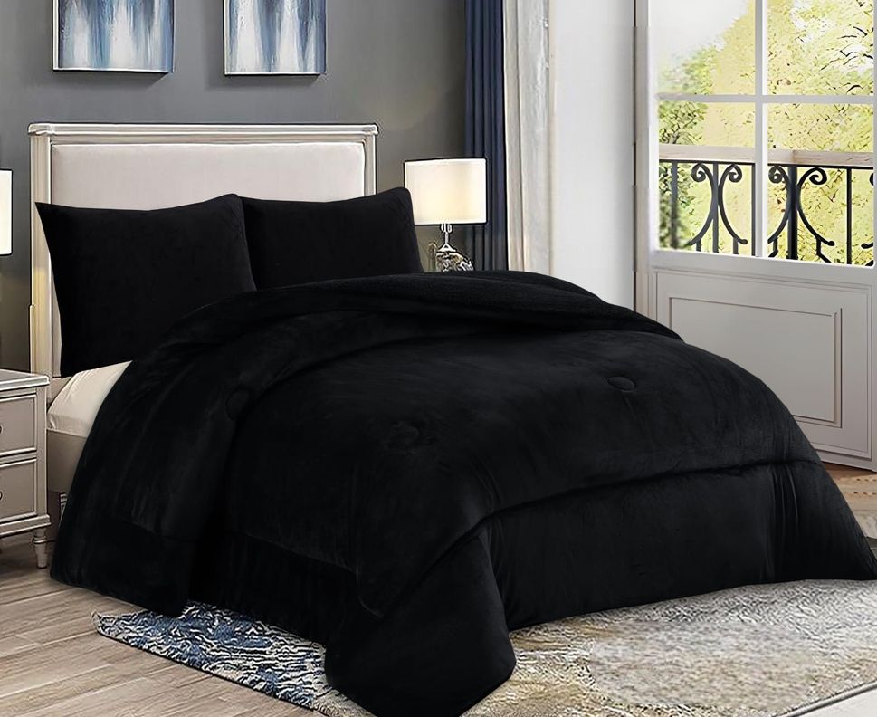COBERTOR DE INVIERNO PLUSH LISO PLAZA Y MEDIA NEGRO-1