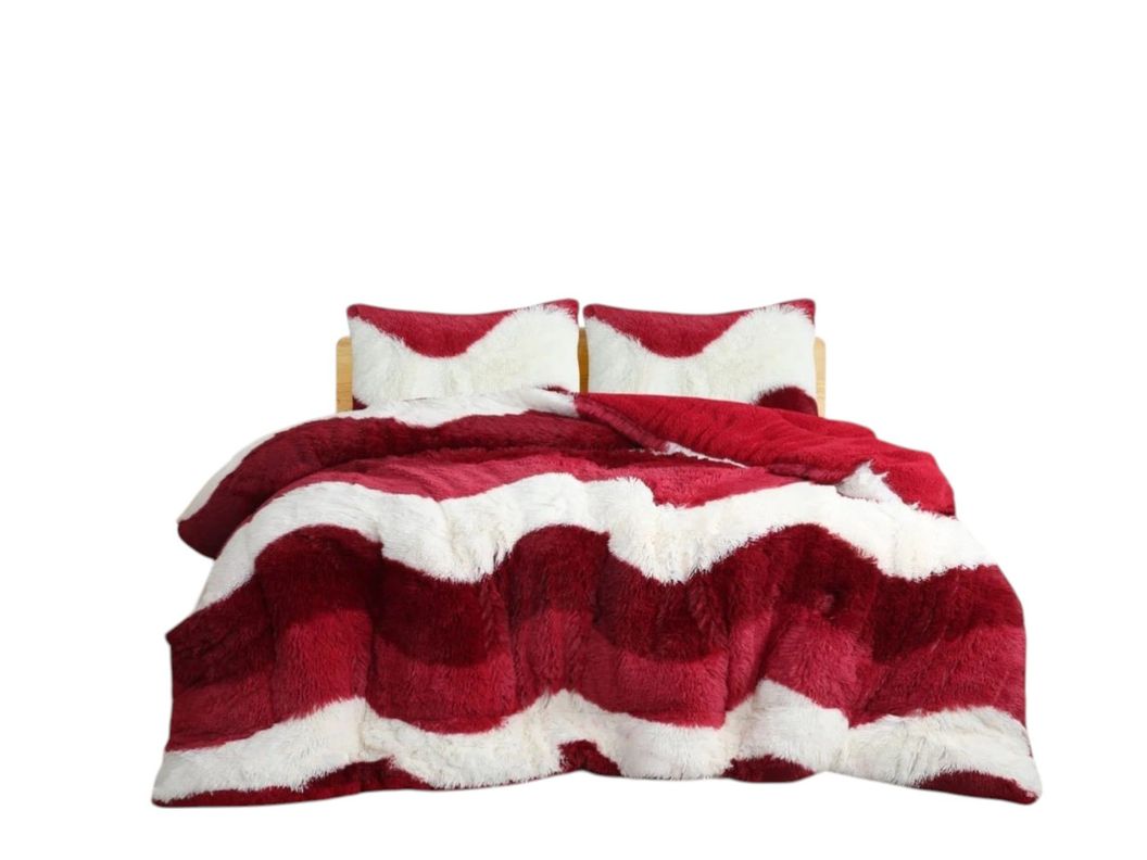 COBERTOR DE INVIERNO PELUDO CON DISEÑO ROJO 2P-0