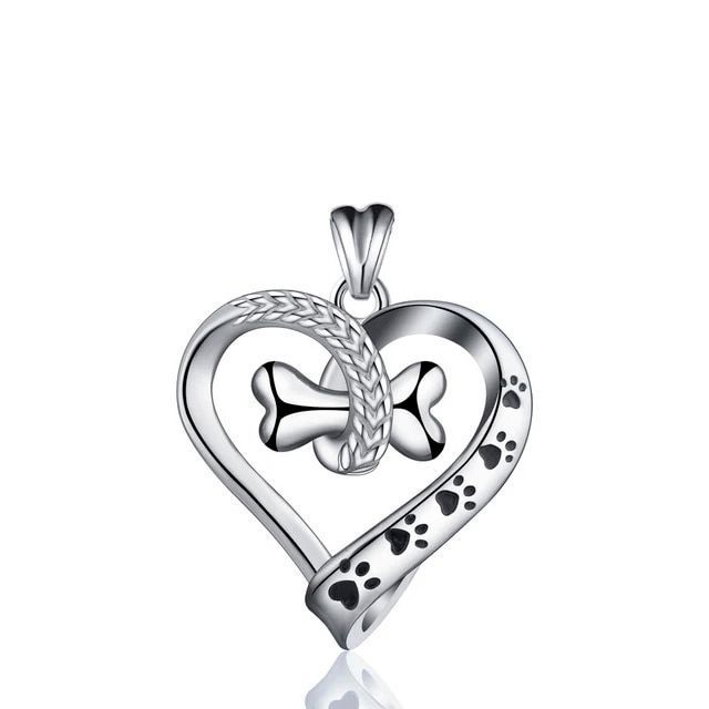 Colgante corazón con forma de huella de perro en plata fina 950-0