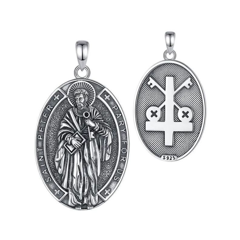 Colgante medalla de San peter en plata fina 950, con cadena-0