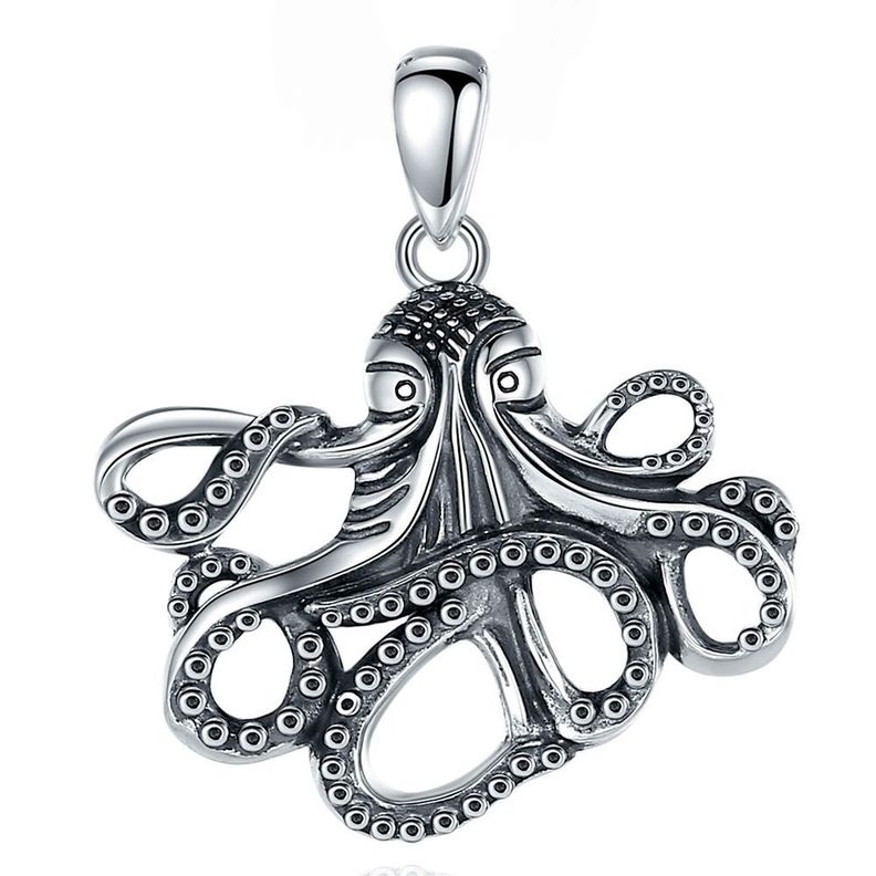 Colgante pulpo, octopus esoterico en plata fina 950, con cadena-0