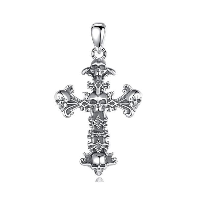 Colgante cruz de calavera en plata fina 950, con cadena-0
