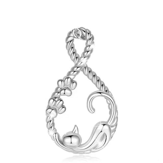 Colgante de gato con huellas trenzado en plata fina 950-0