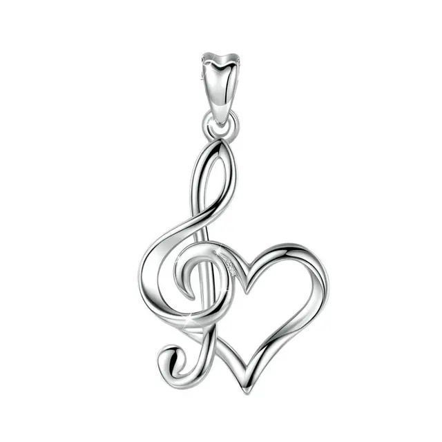 Colgante llave musical con corazón en plata fina 950-0