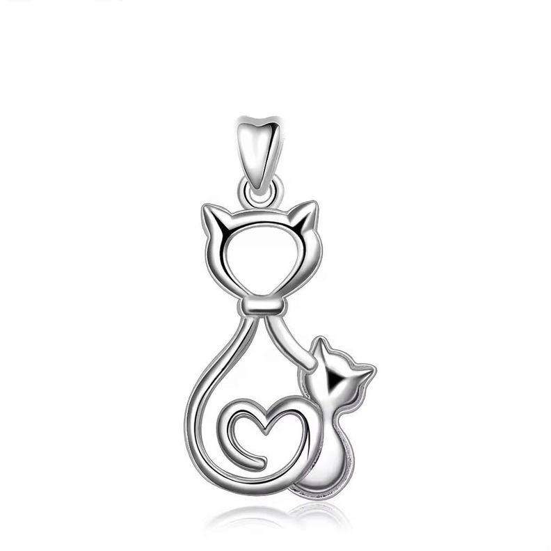 Colgante de gato mama con hijo en plata fina 950-0