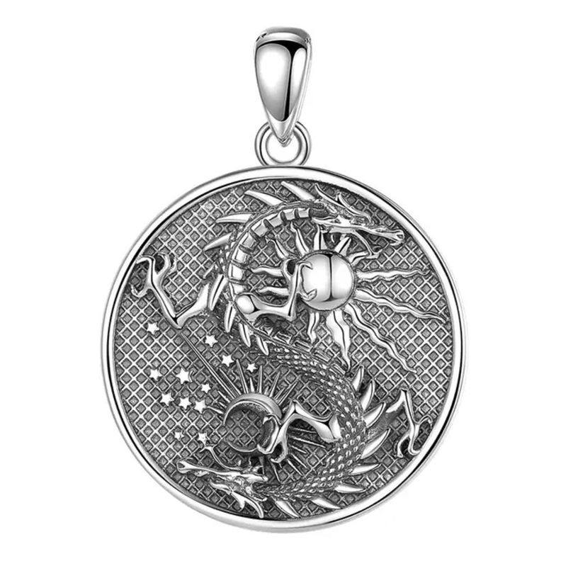 Colgante sol y luna y dragon full definición en plata fina 950, con cadena-0