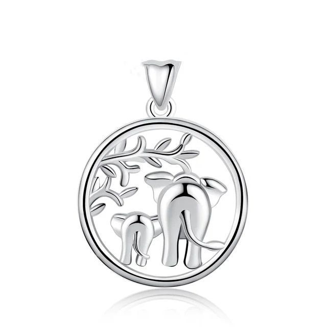 Colgante de elefante madre con hijo en plata fina 950-0