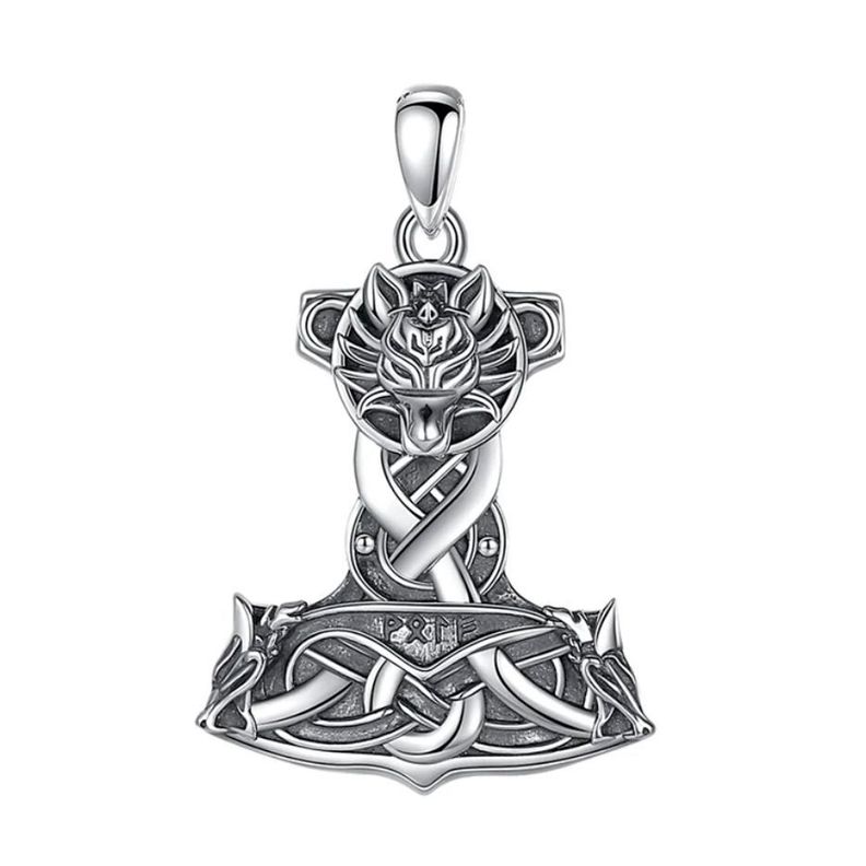 Colgante martillo de thor macizo en plata fina 950, con cadena-0