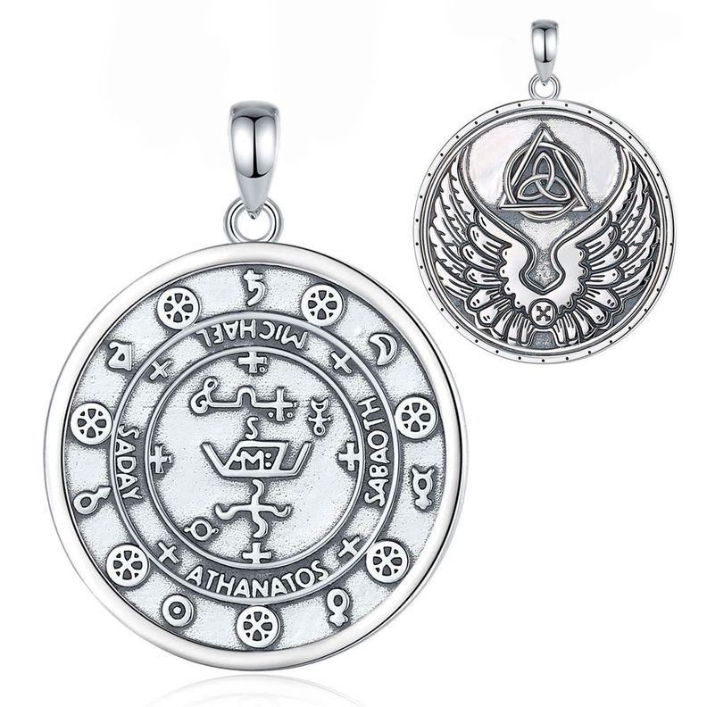 Colgante escudo de san miguel de arcángel en plata fina 950, con cadena-0