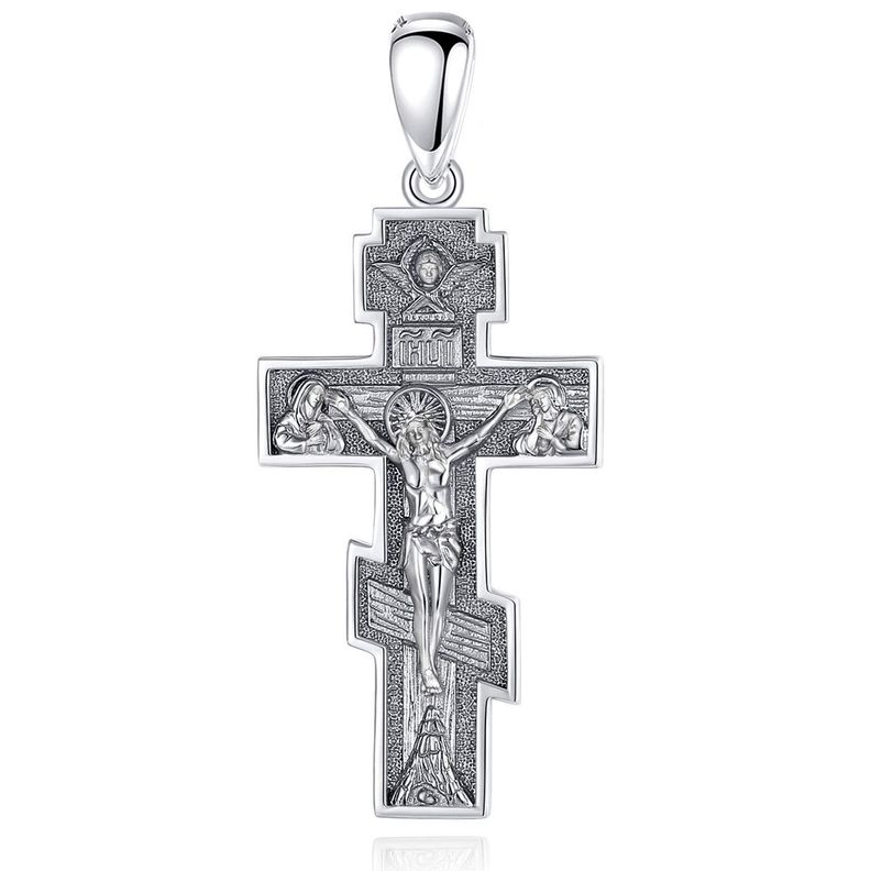 Colgante cruz de Caravaca con cristo en plata fina 950, con cadena-0