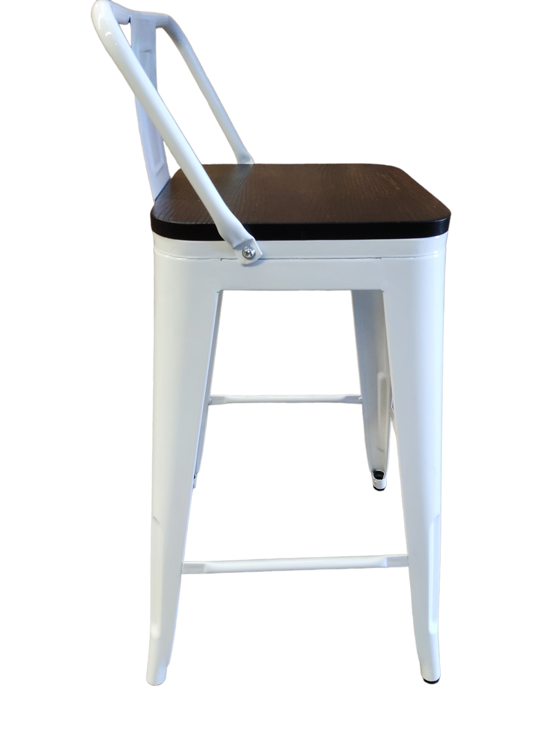 Pack 4 Pisos Taburetes Tolix 66 Cm Base Madera Oscura- Blanco-1